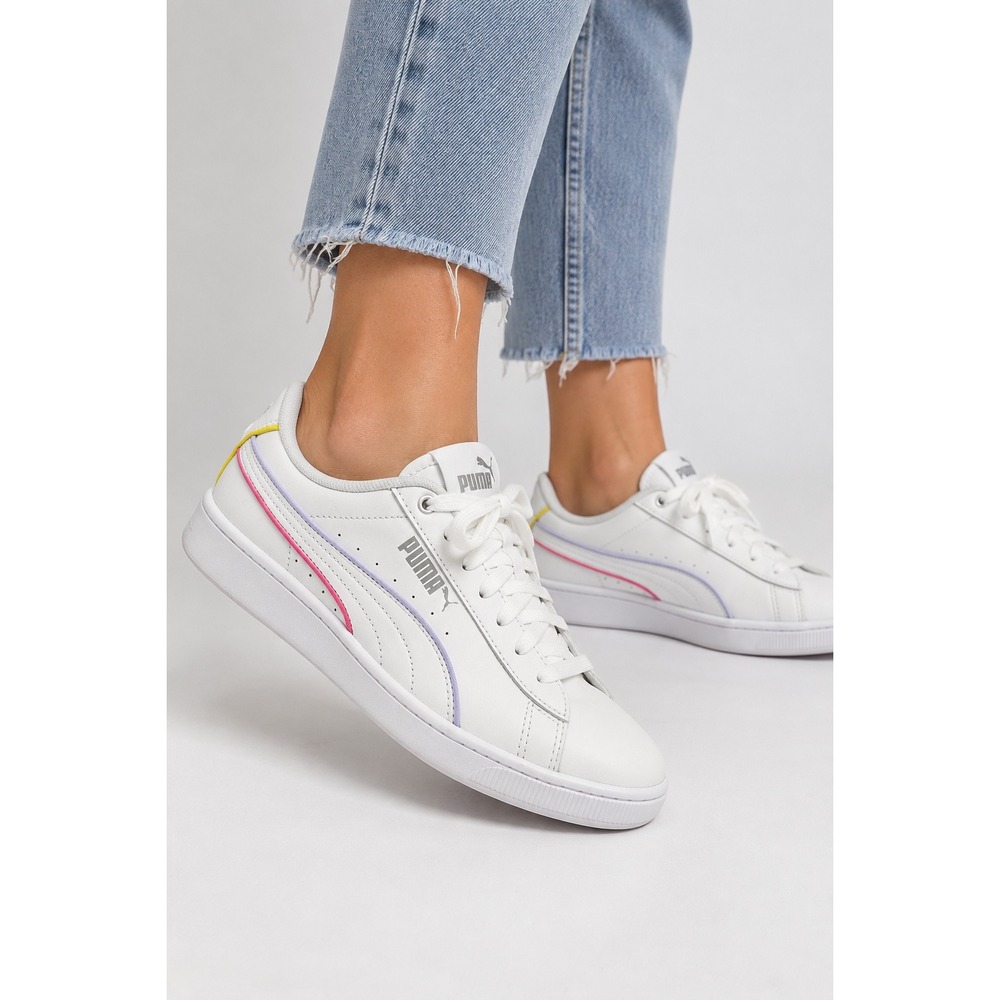 Puma Vikky v2 Sneakers Womens 9 White Excellent Multi Color Piping 374512-03